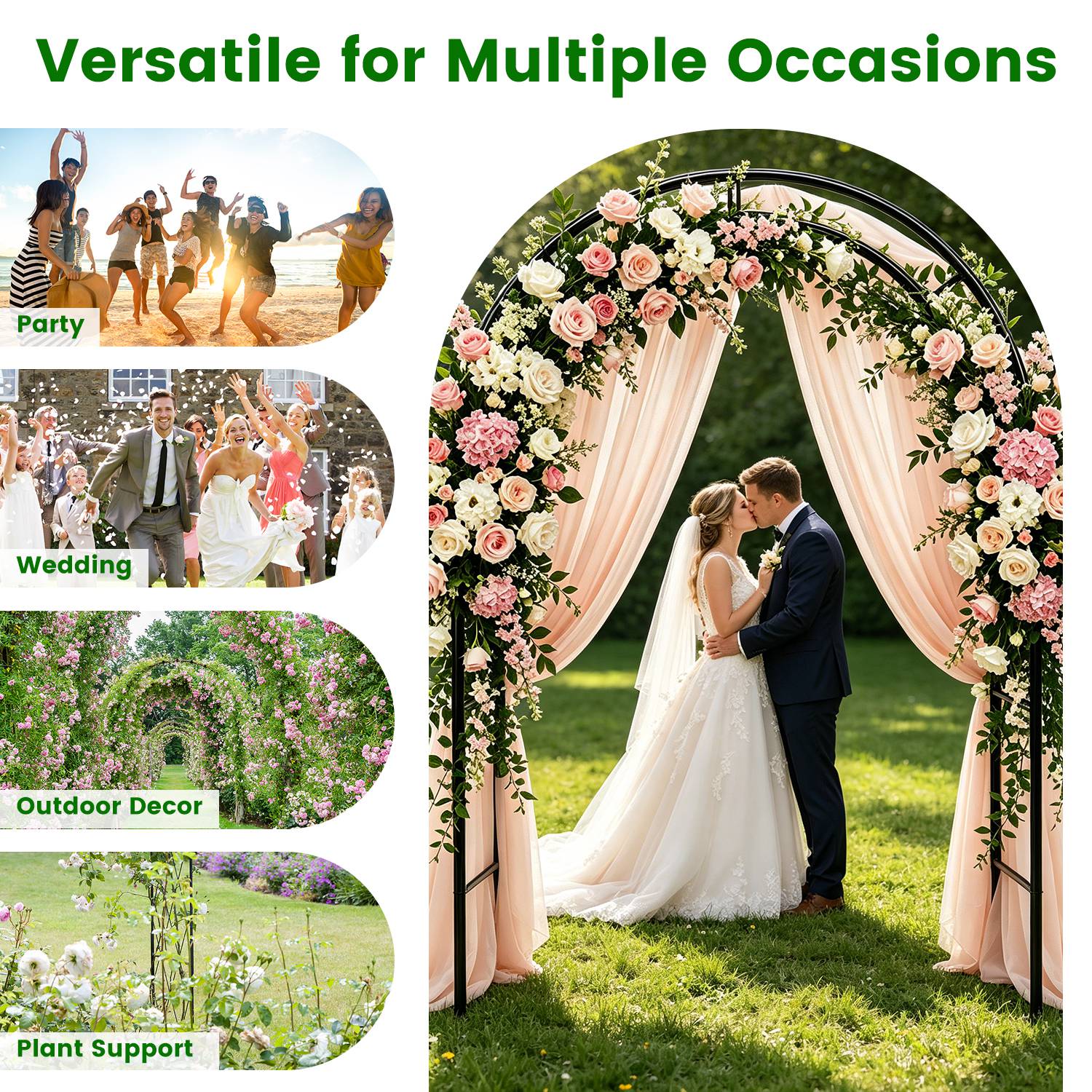 2Pcs ou 1Pcs Options 7.87Ft H X 4.59Ft W Arches de jardin en métal réglable Bricolage extérieur Trelli