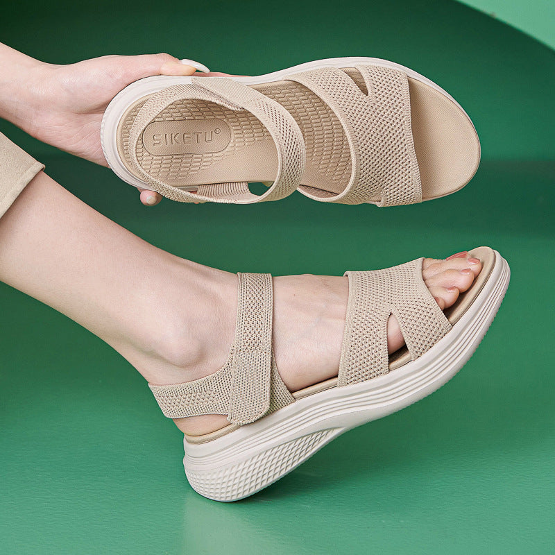 Été Casual velcro à semelle épaisse Sandales Femmes Simple légère Chaussures de plage Sporty Styl