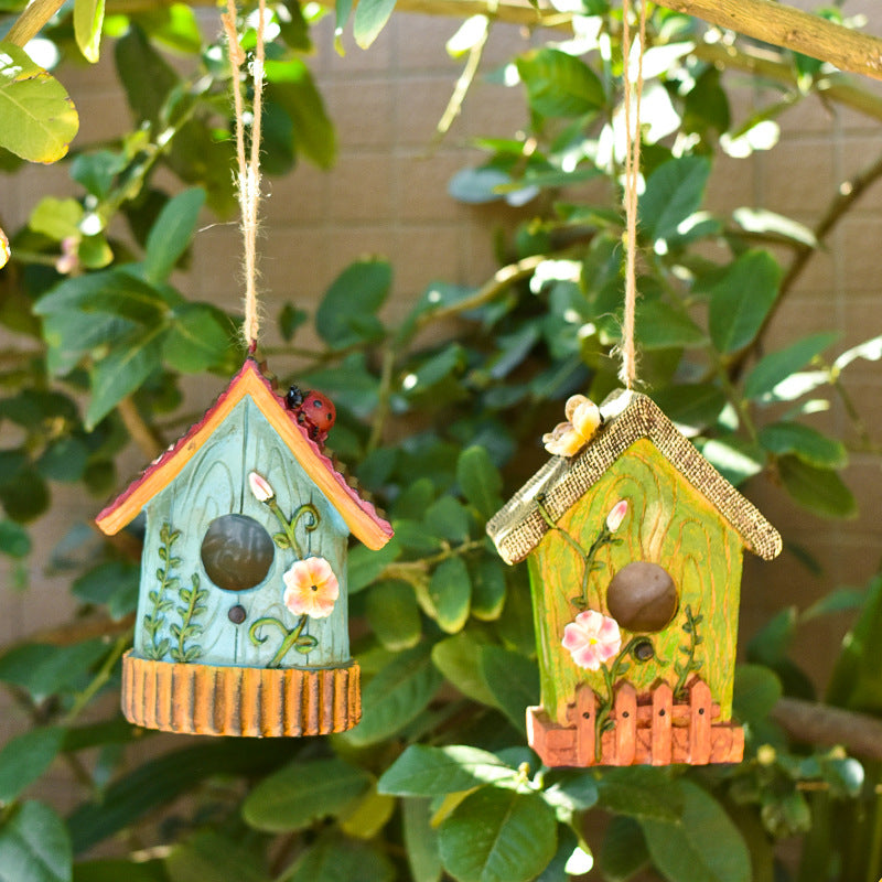 Rustic Birdhouse Jardin extérieur Décoration Oiseaux nid Sculpture Cour ornement
