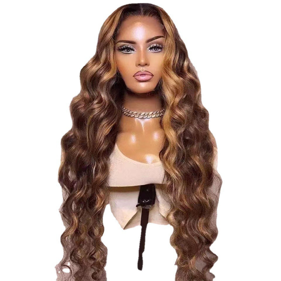 Femmes synthétique Piano-coloré avec Brown Highlights Long Wavy cheveux Gradient Style