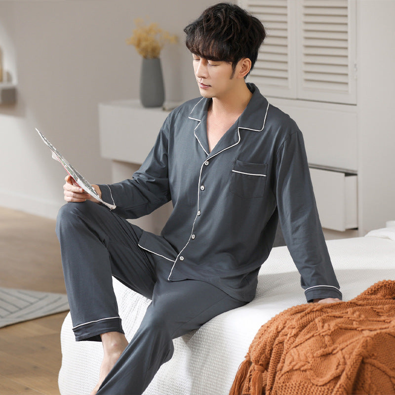 Pyjama Modal Men's Spring and Autumn Long Sleeve Cardigan Suit