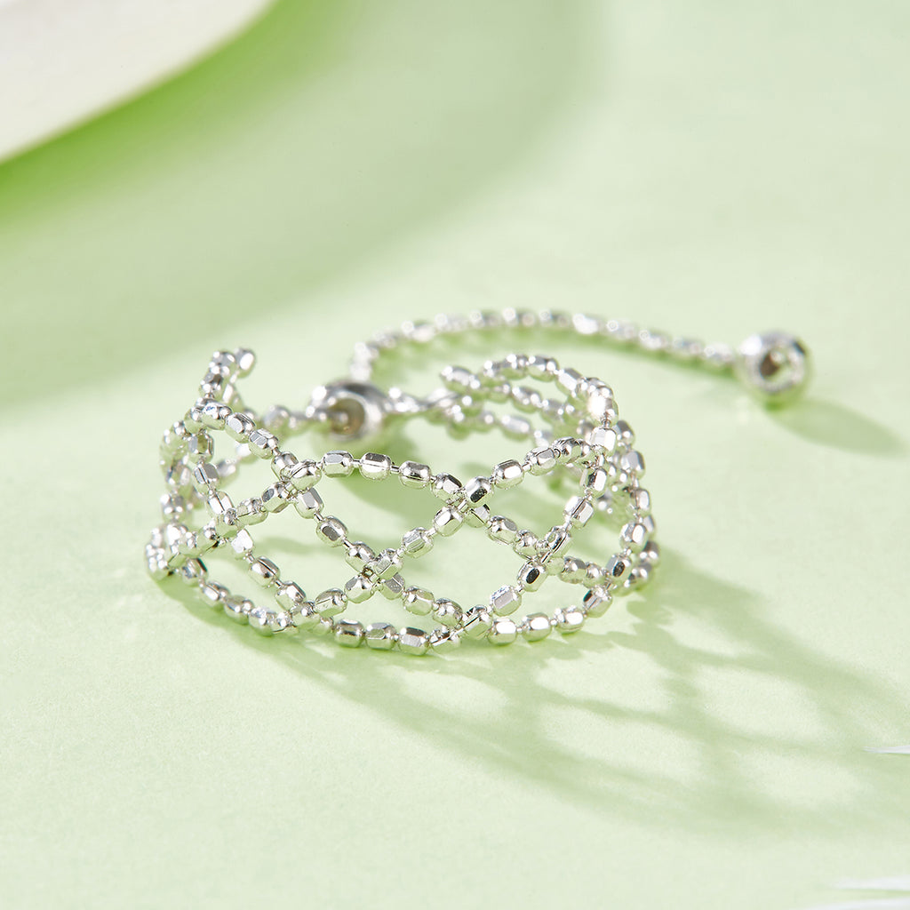 S925 Argent Sterling boucle de maille creuse 0,6g Ultra-léger 14-21mm réglable 8,4mm Large Plati
