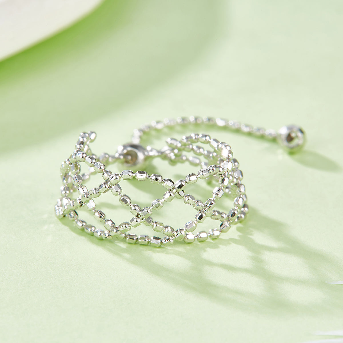 S925 Argent Sterling boucle de maille creuse 0,6g Ultra-léger 14-21mm réglable 8,4mm Large Plati