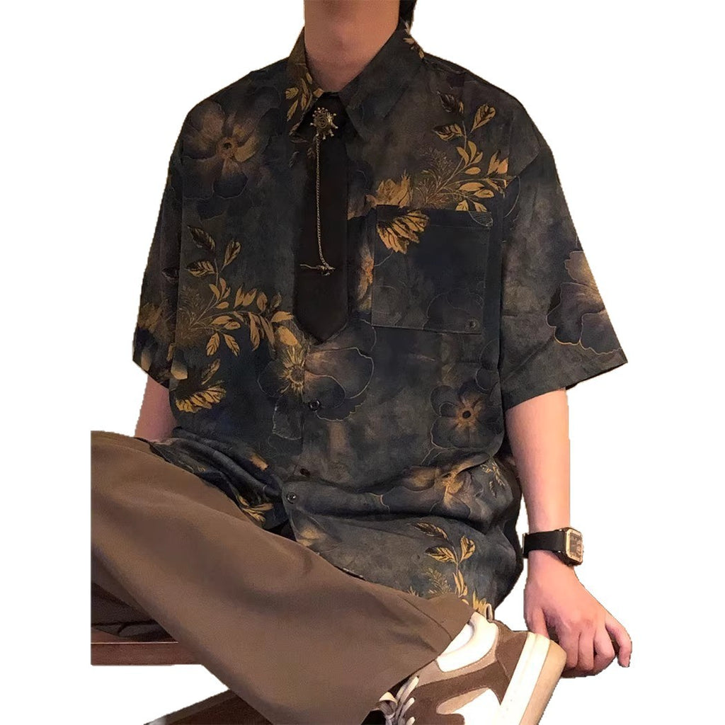 Haut à manches courtes, imprimé à la mode homme