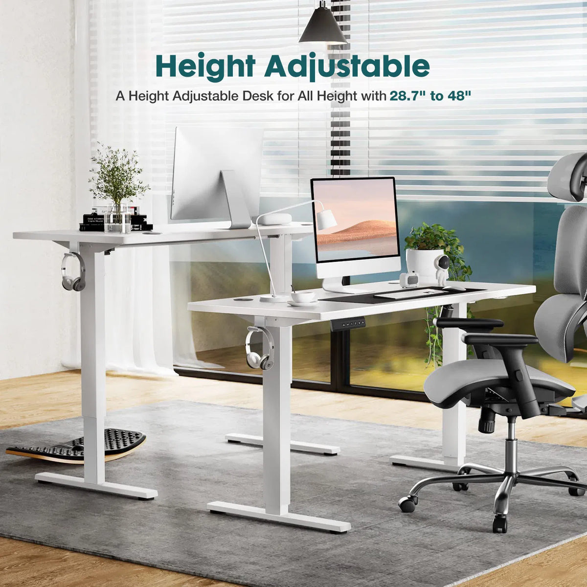 Table ergonomique réglable en hauteur avec support métallique en T