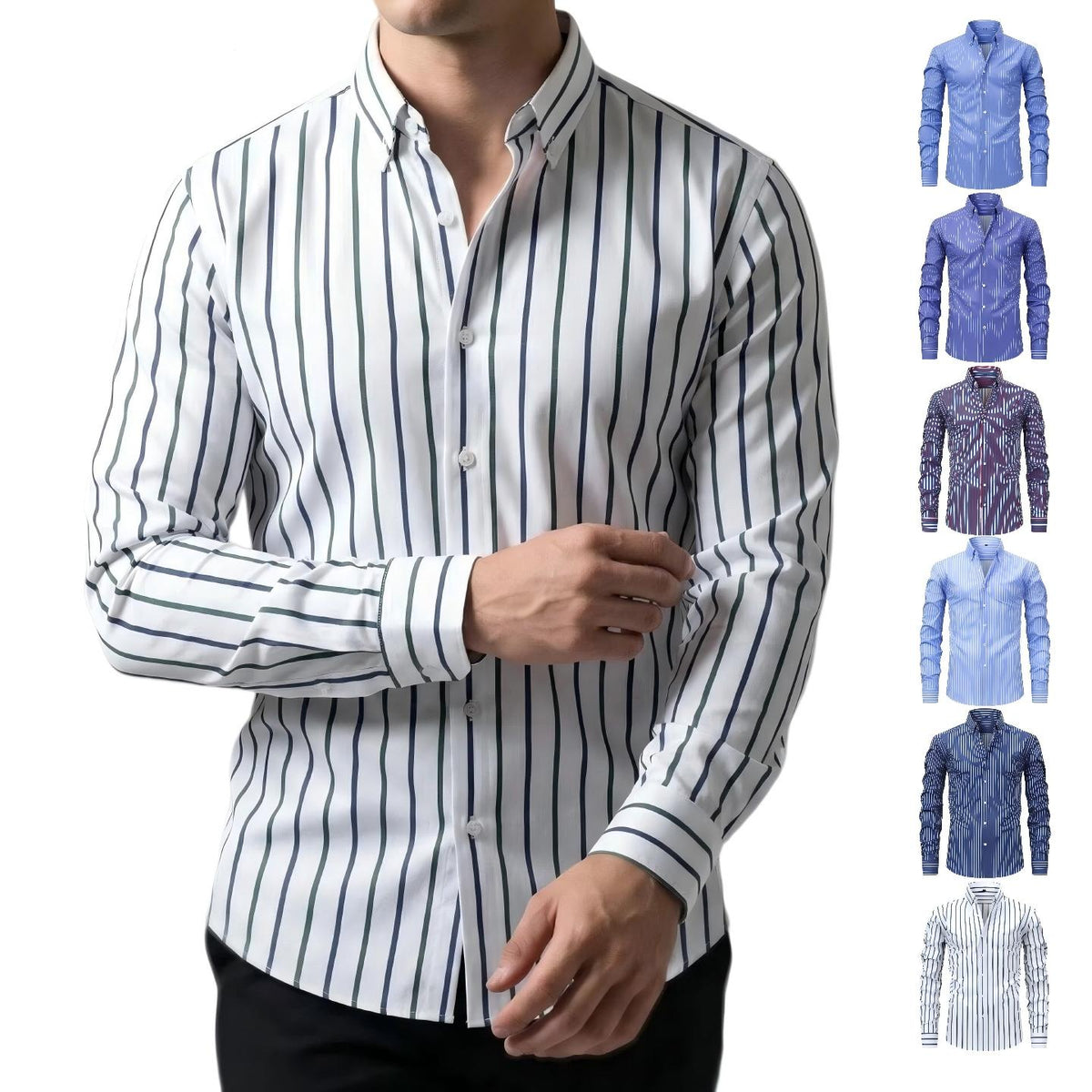 Chemise à manches longues à rayures numériques à quatre voies Jiana