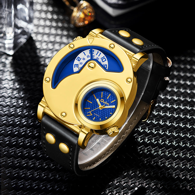 Montre or multi-fonctionnelle à cadran exagéré pour hommes
