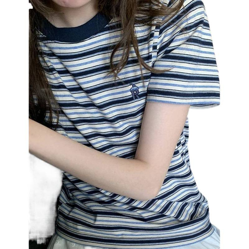 T-shirt à manches courtes rayé pour femmes