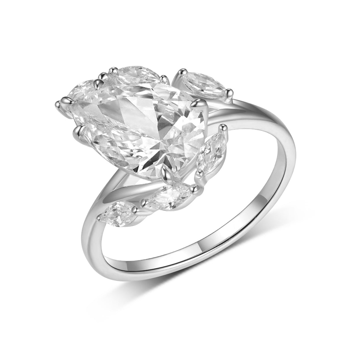 S925 Argent plaqué or 8x12mm Boucle de poire Moissanite Anneau Marquis Accents D Couleur VVS1 US S