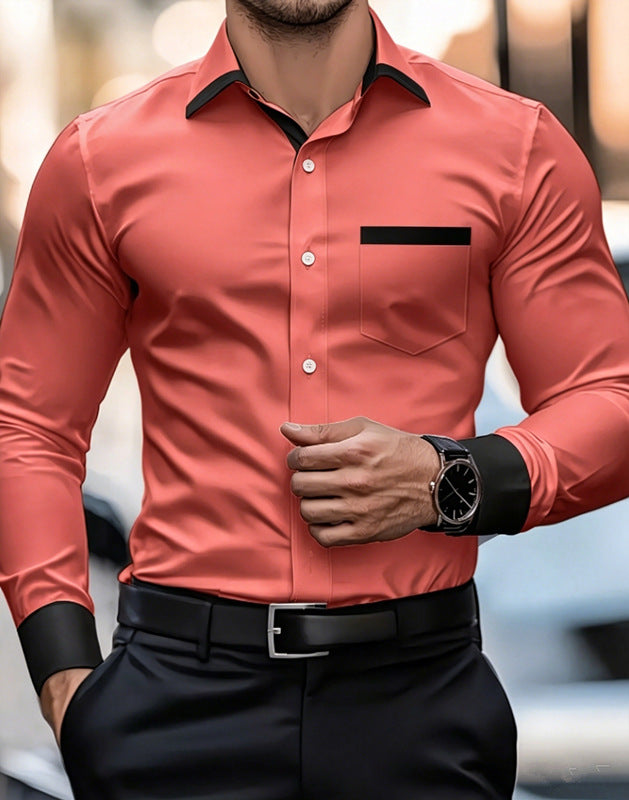 Hommes Business-Casual Fride-Free Contrast-Color Shirt