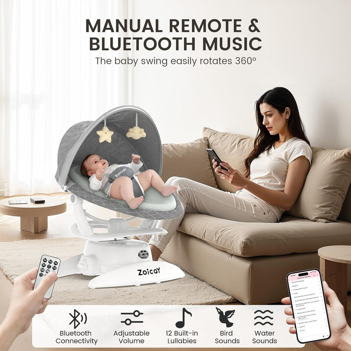 Motion-activated baby swing