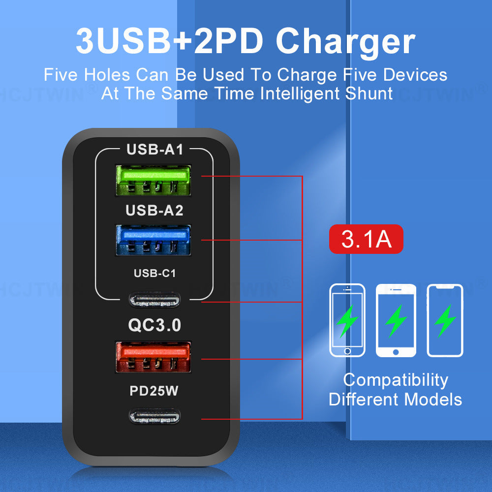 Chargement rapide Chargeur de téléphone mobile Type-c PD Trois USB Multi-port prise de voyage