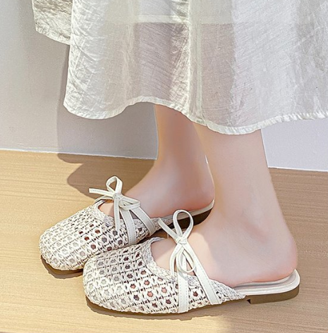 Femmes Français Slip-On Woven Hollow Out orteil fermé Mules