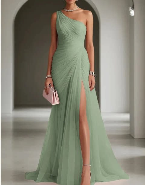 Robe de fête à une épaule fashionnable longue soirée