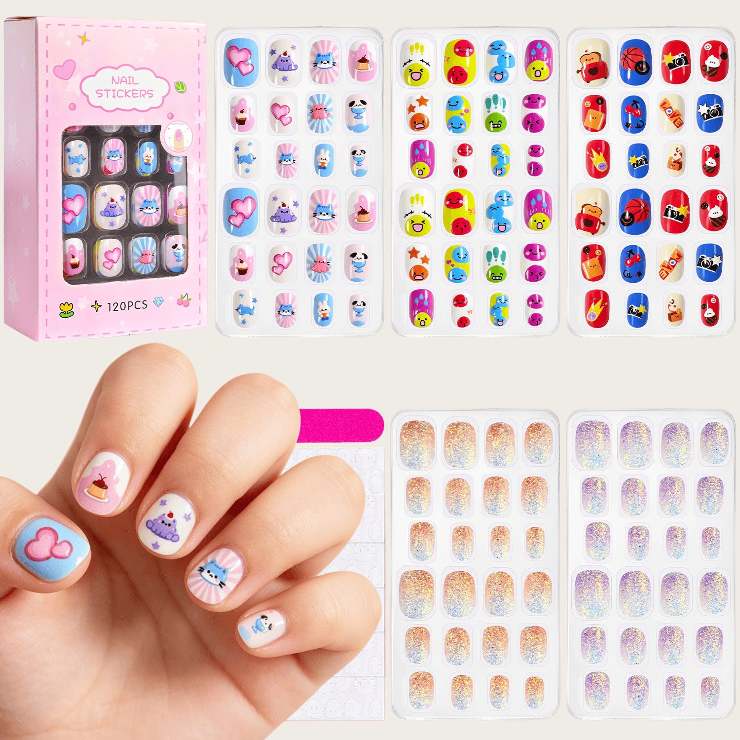 Set d'art à ongles pour enfants de style océan-océan de 120 pièces