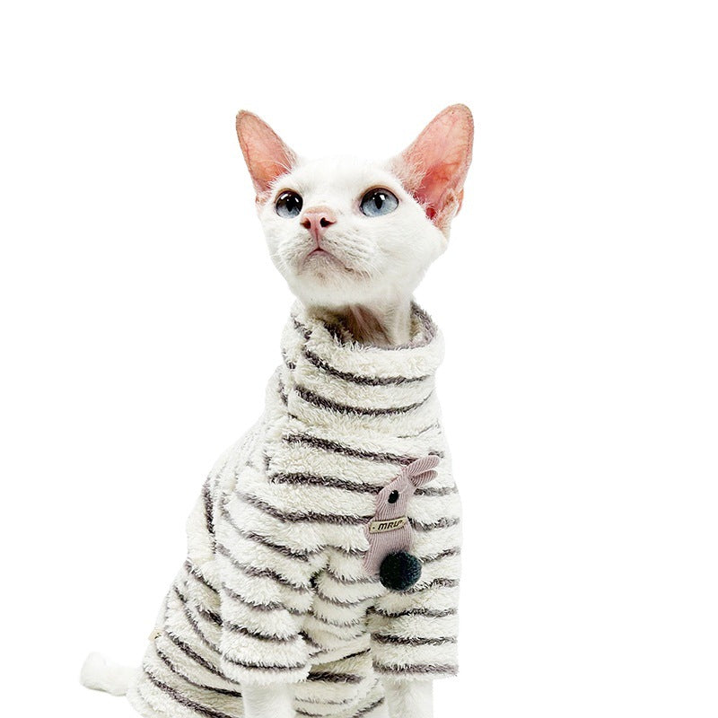 Sphynx Chat chaud Fleece rayé col tortue Chandail pour chats sans cheveux Kittens Devon Rex
