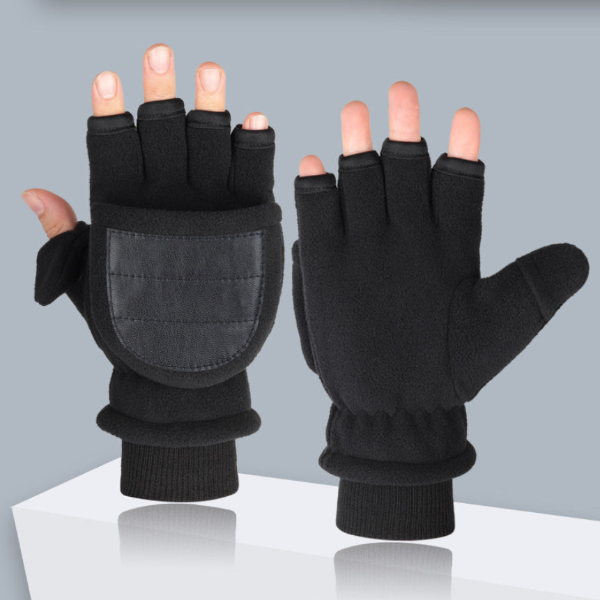 Gants de velours double couche Flip Touch écran demi-finger Gants