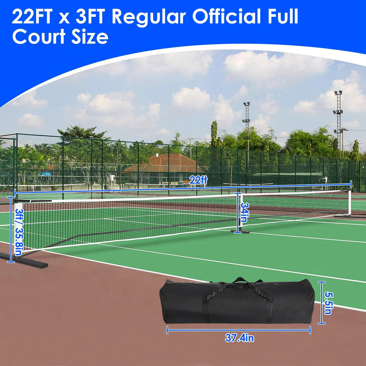 Set de filet de pickleball portable de taille de règlement 22ft Système de filet de pickle avec 4 pickleb