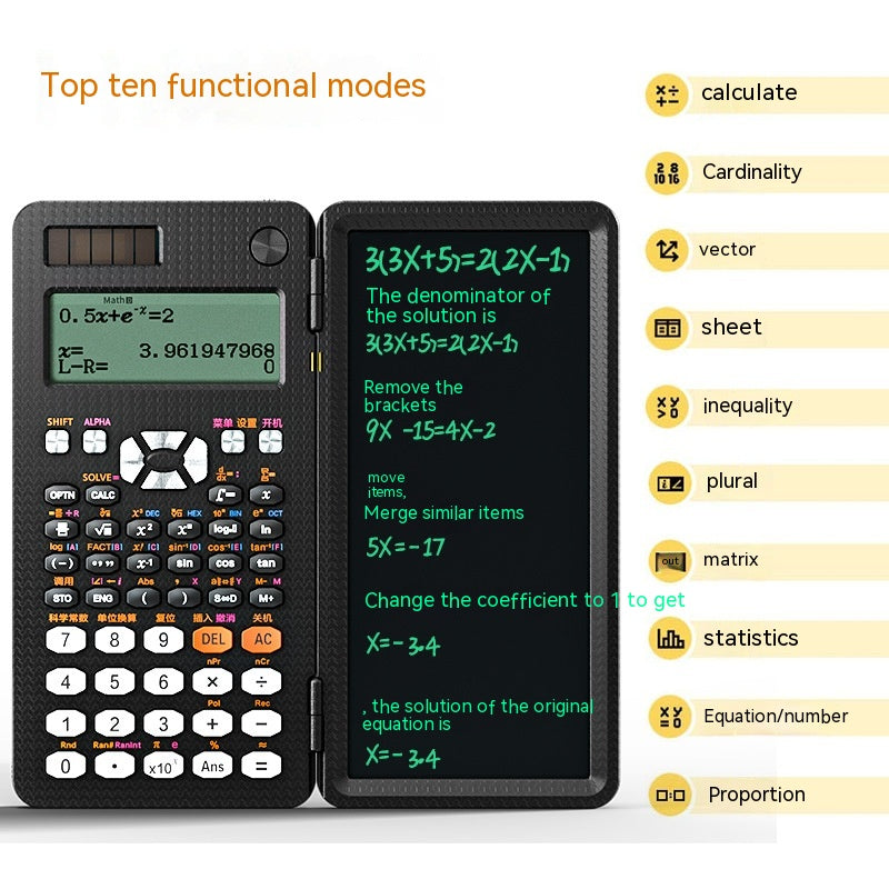 2 En 1 Calculatrices scientifiques pliables Calculatrice de la fonction d'apprentissage de tablette d'écriture Fol
