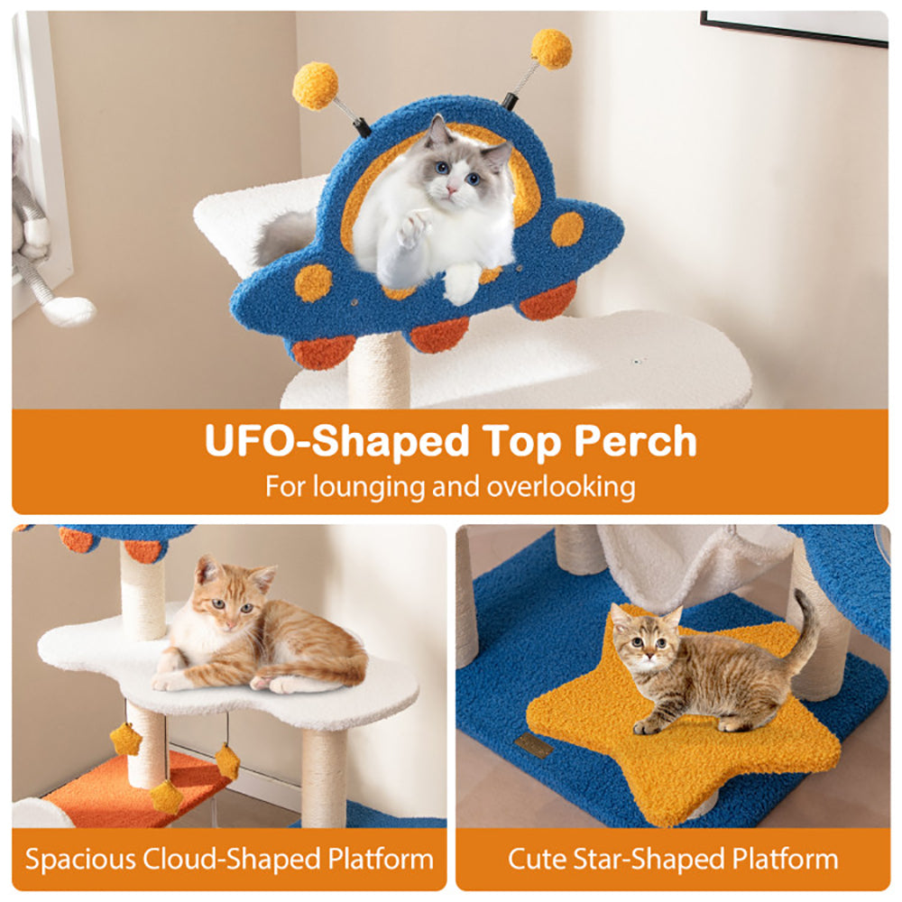49 Inches Tall Cat Tree avec OVNI Top Perch Space Capsule et Sisal Scratching Posts