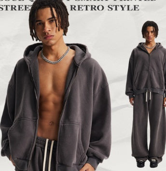 Veste zippée à capuche lavée pour hommes