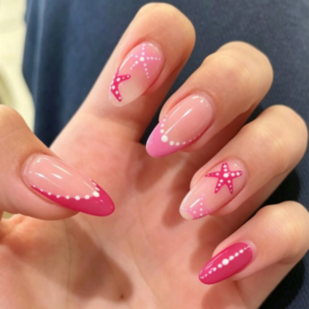 Stickers 24 pièces de faux ongles en forme d'amande dans l'huile acrylique Sea Star avec gr rose