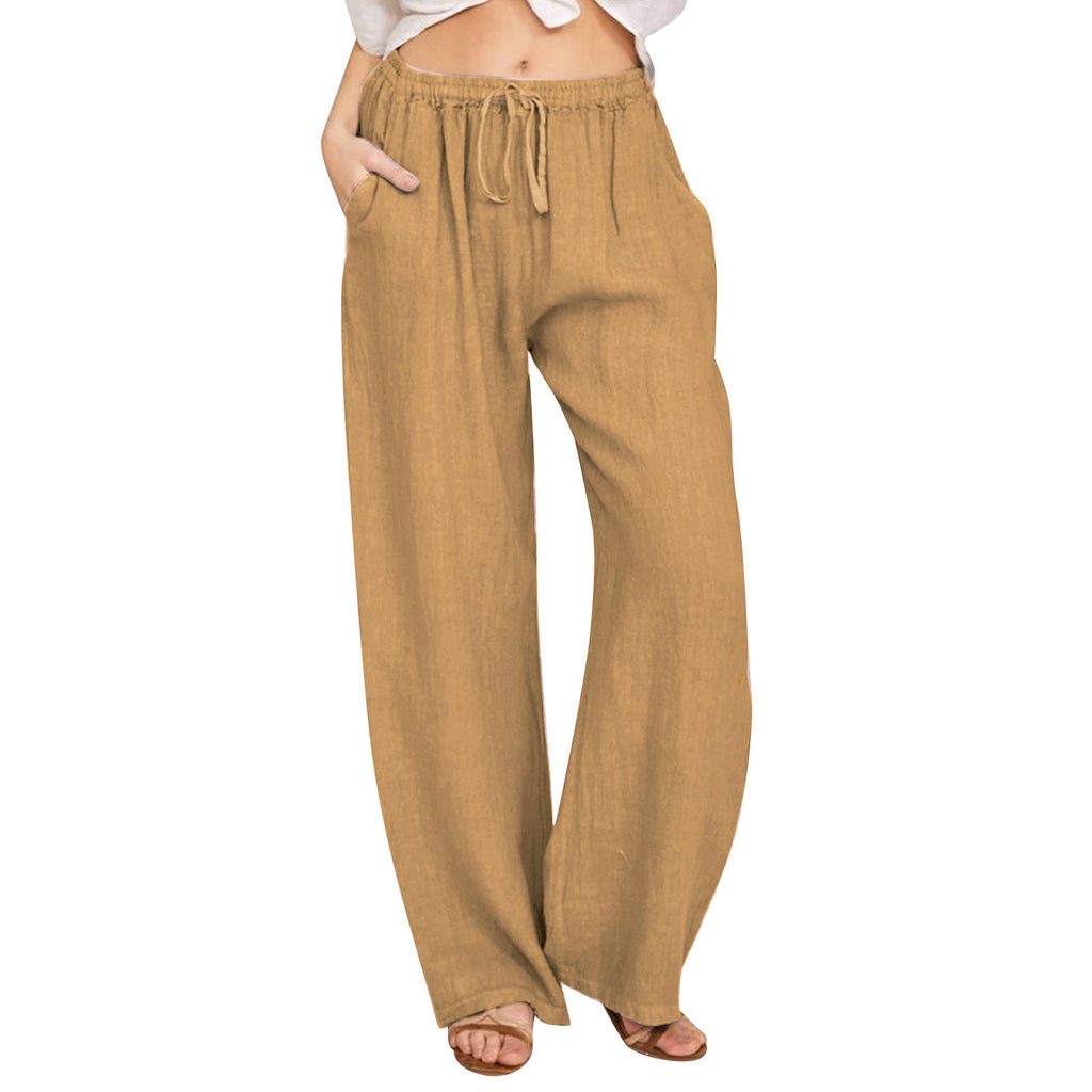 Amazon EBay AliExpress Plus Taille Elastic Waist Femme Long Lin Casual Loose Large Leg Pa