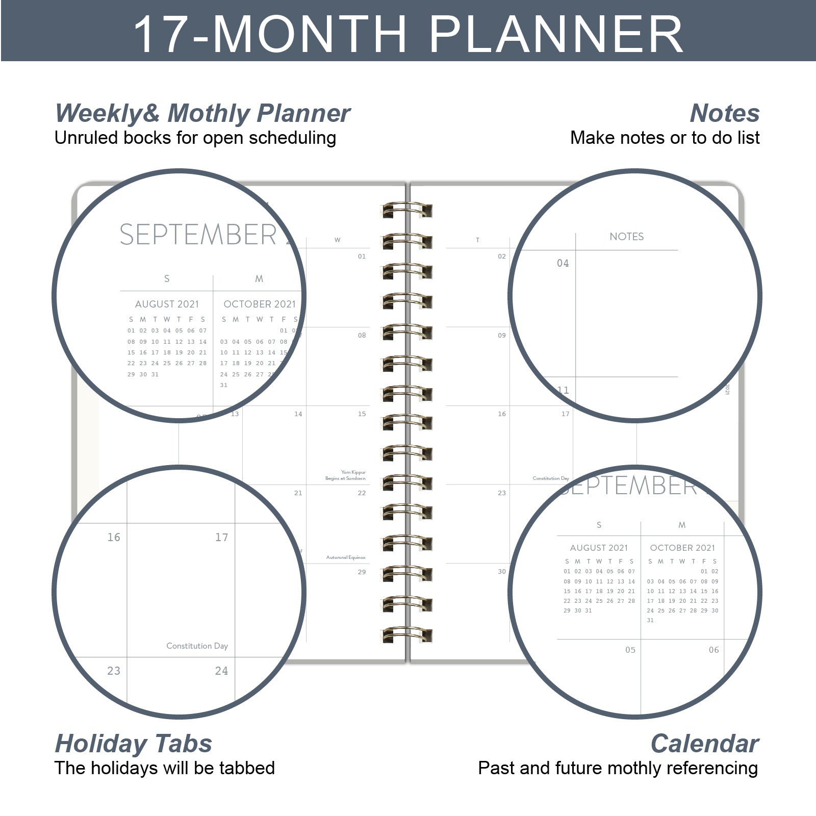 Anglais complet 365 jours Coil Calendrier annuel Plan étudiant Cahier