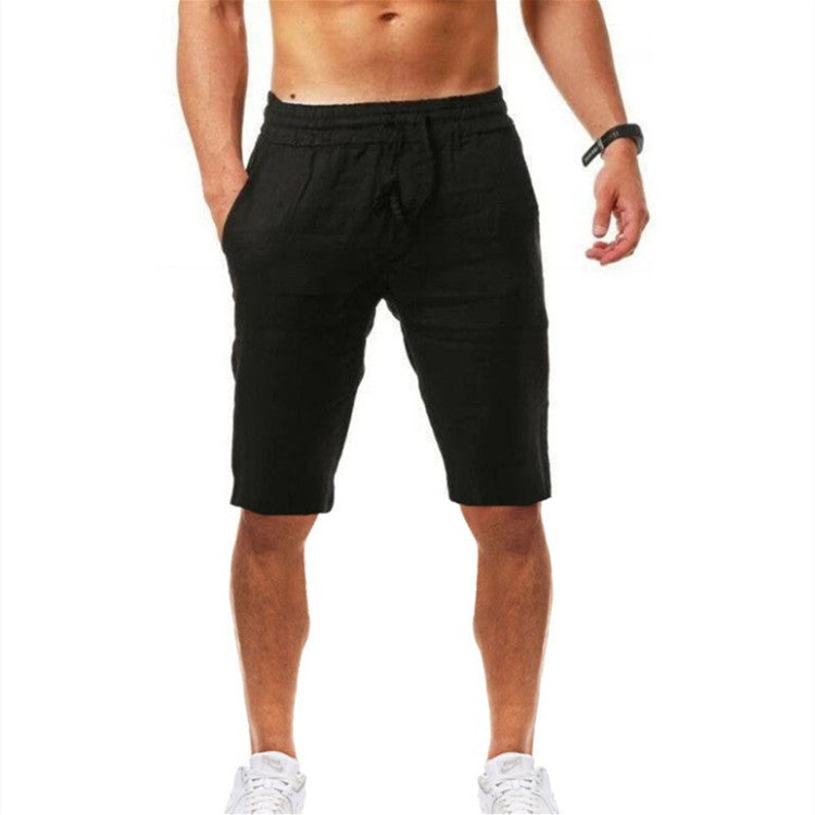 Wish Aliexpress Summer Large Size Loose Lin Breathable Cinq-Point Pantalons Sport Homme Cas