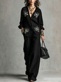 Women's Blouse and Wide-Leg Pants Set