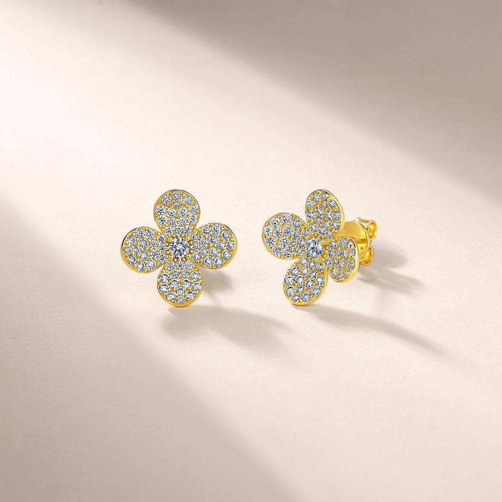 S925 Boucles d'oreilles Sterling Silver Pave Clover
