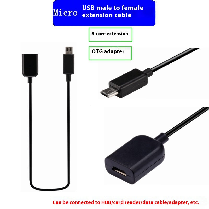 Android MICRO USB Male to MICRO USB Female 5-core Extension Cable