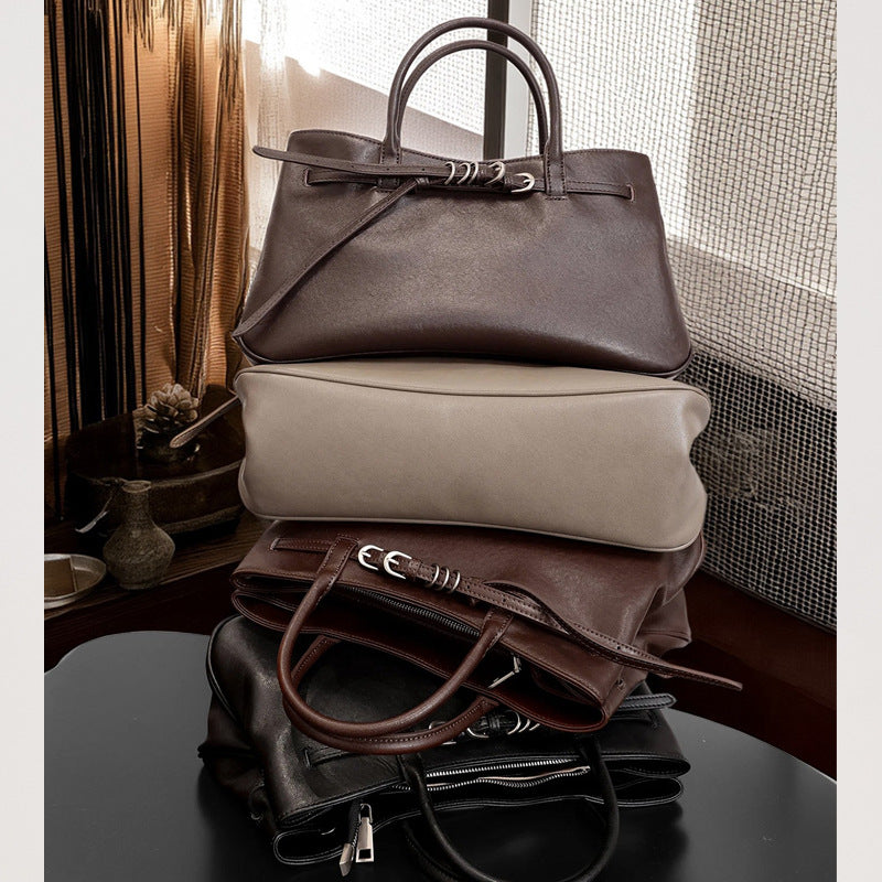 Sac en cuir tanné végétal de première couche de style coréen Minimalist Commuter Sac à main