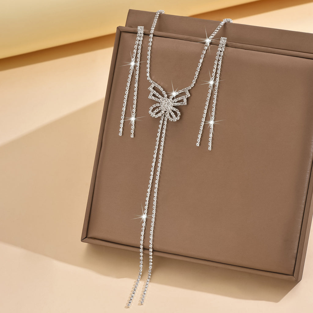 Ensemble de bijoux pour femmes Bow Y-Drop Tassel CZ 2Pcs