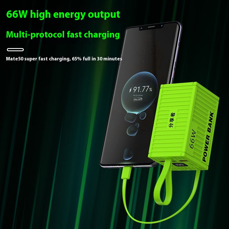 Conteneur de grande capacité créatif avec ligne 66W Super Fast Power Bank 20000 MA Mobile Powe