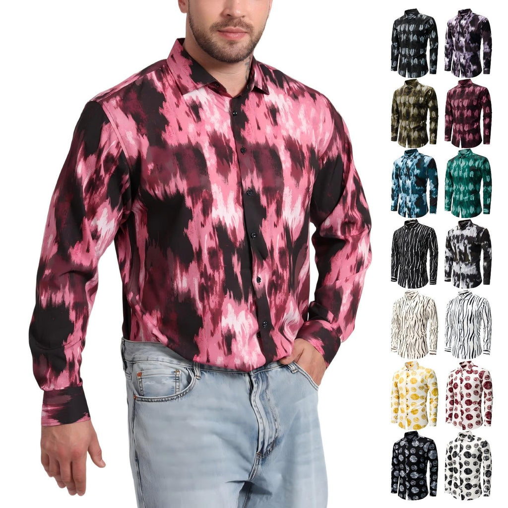 Chemise à manches longues à imprimé numérique sans ride pour hommes Jana