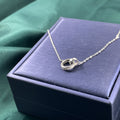 S925 Argent Sterling Interlocking Double anneau Collier en mousse 43cm Pave Design D Couleur