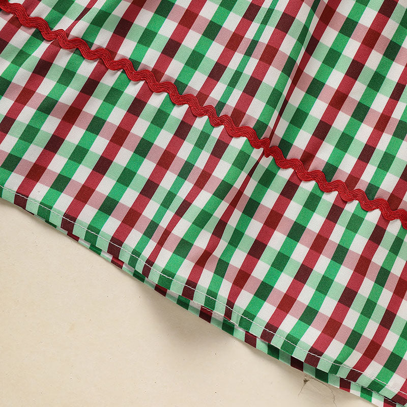 Bébé enfant Bébé Filles Robe de Noël Manche courte Arbre de Noël Brodé Plaid Ca