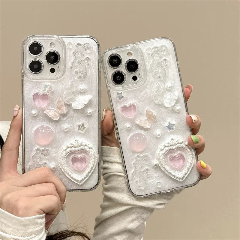 Boîtier de téléphone Epoxy Pearl Epoxy en forme de cœur