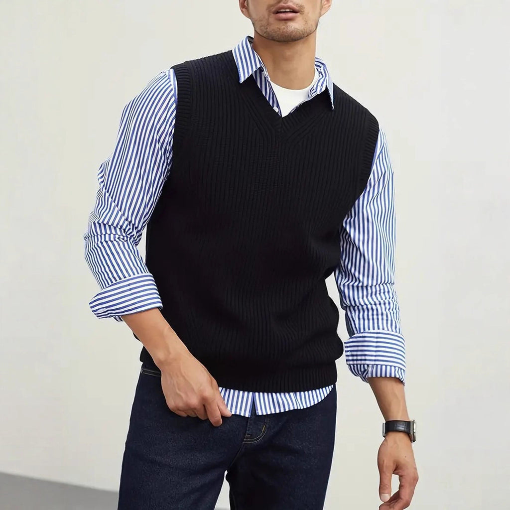 Veste de pull couleur solide Gentlemans V-Neck intérieur ou outre-wear