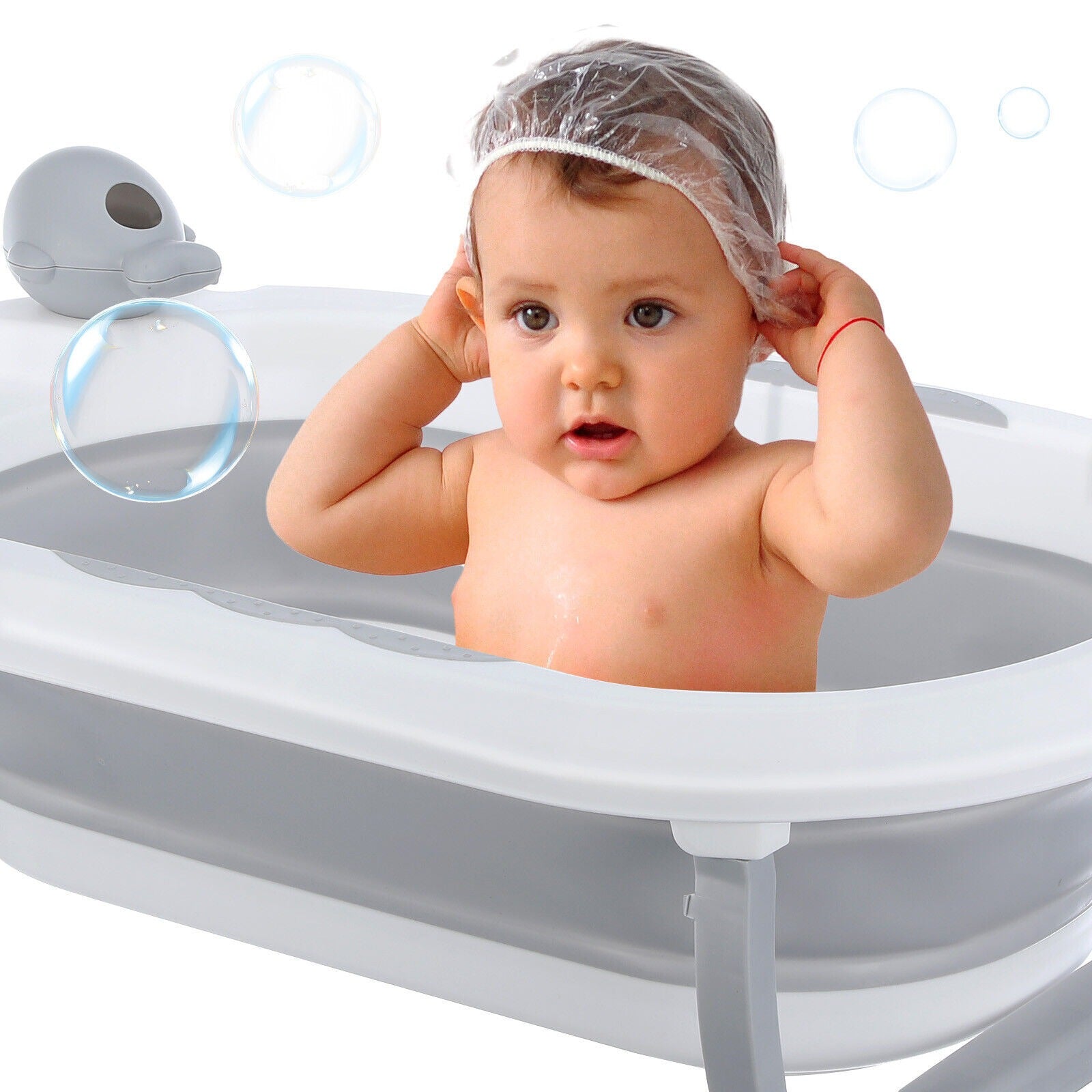 Baignoire pliable pour bébé Ergonomie avec tampon de bain de température et de coussin et filet de bain