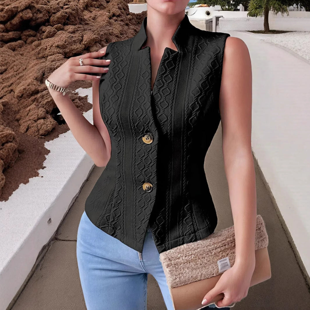 Veste de Veste sans manches à bouton V-Neck de style européen et américain amazonien féminin