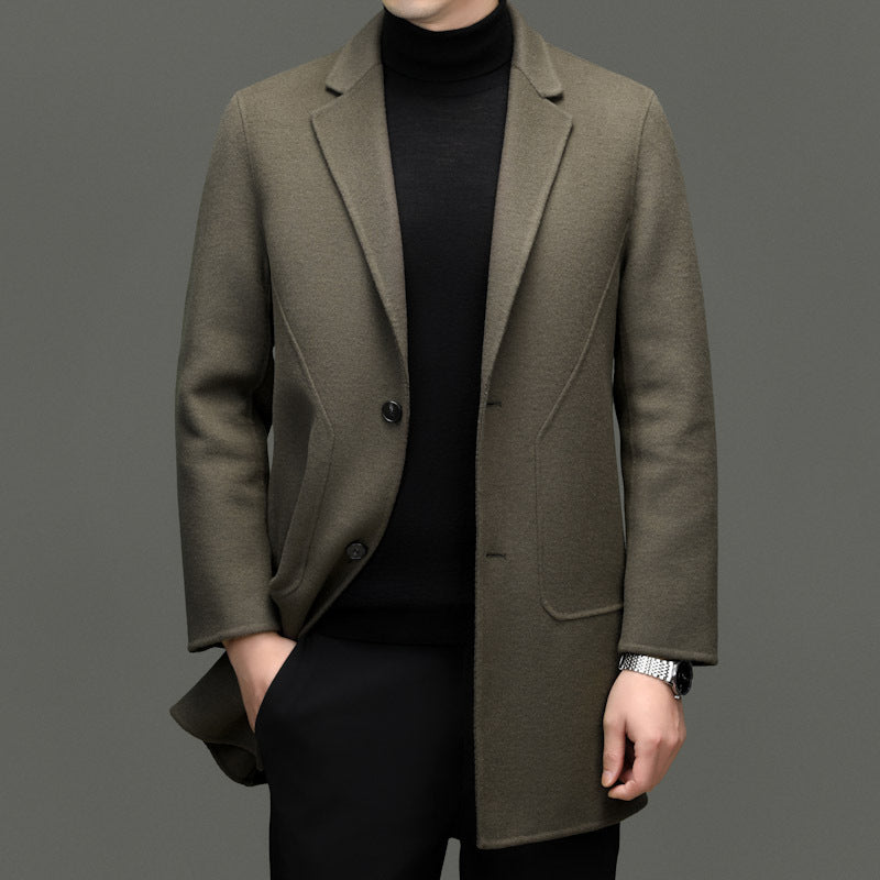 Manteau de laine à double face de longueur moyenne pour hommes