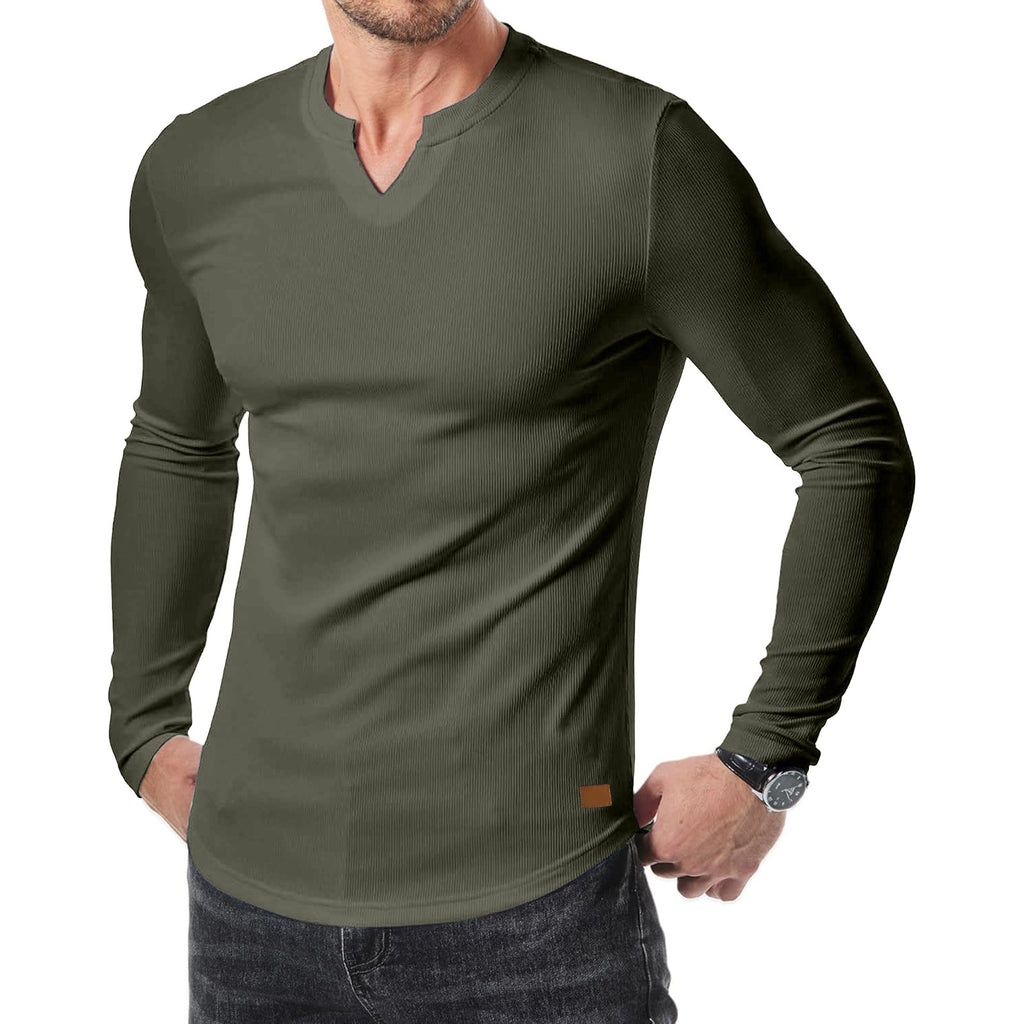 Amazon Commerce extérieur Automne et hiver Hommes V-col Pit T-shirt Solid Color Casual Mode