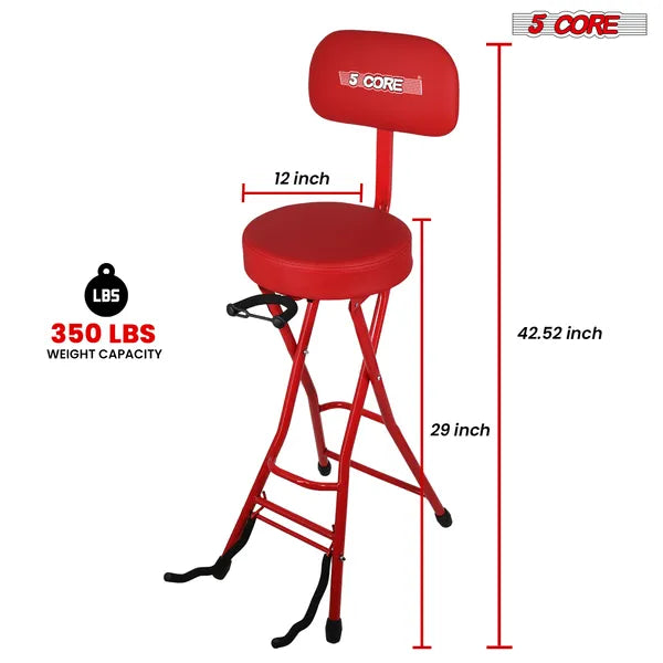 Tabouret de guitare 5 Core 3.15" Chaise rembourrée W dossier Siège pliable de musique construit dans pied repose Gu