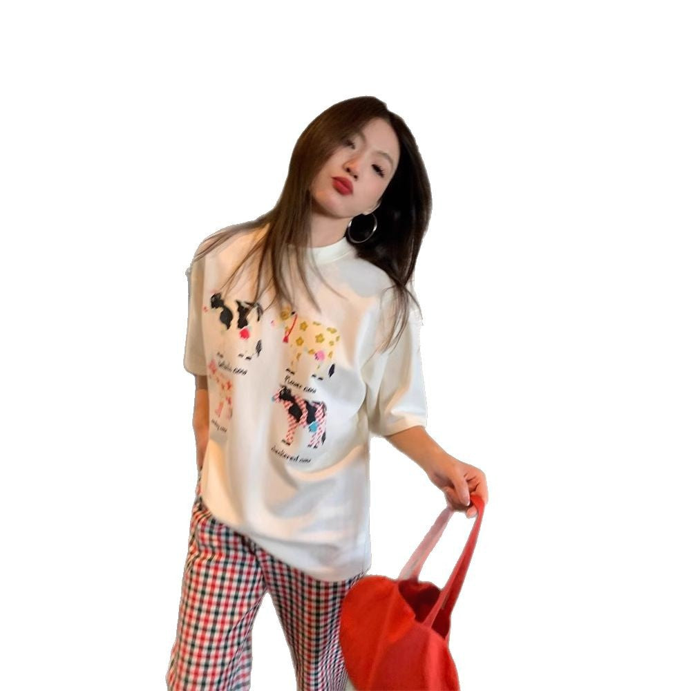 American Retro Cartoon Version Coréenne Loose Versatile Top