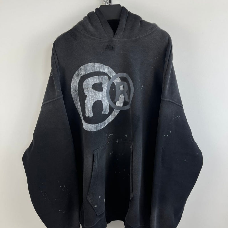 Sweat-shirt à encre à capuchon à effet lavé détruite