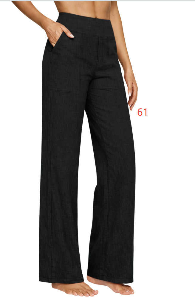 Pantalons de coton et de lin pour le début du printemps - Pantalons longs occasionnels pour femmes