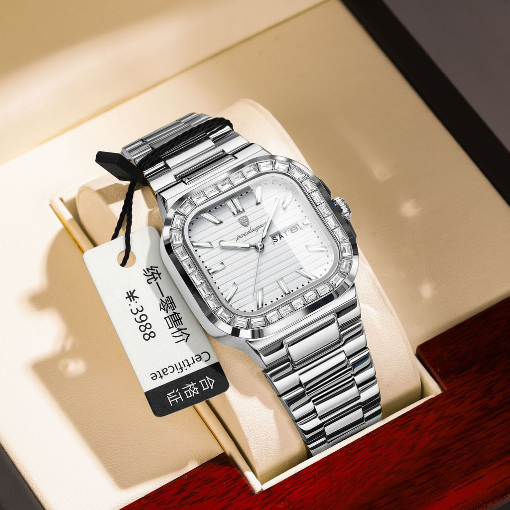 Double calendrier hommes montre diamant