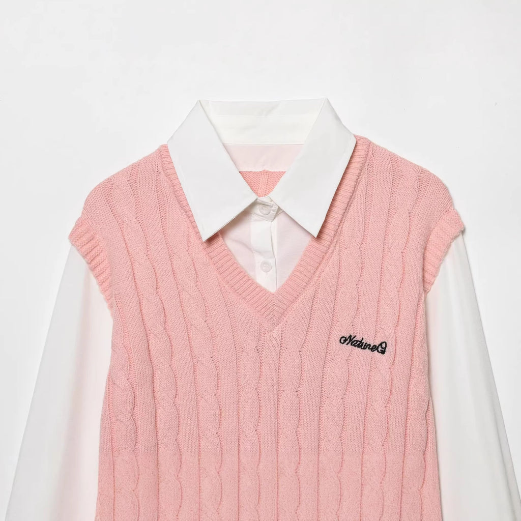Stylish Minimalist Versatile Letter-broidered Patchwork Top